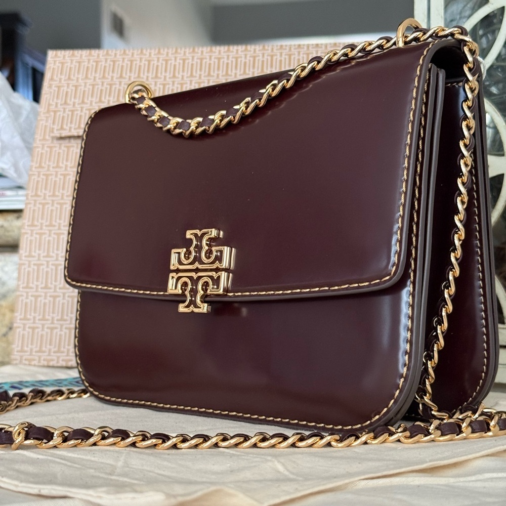 598+! New Tory Burch BRITTEN SMOOTH MEDIUM ADJUSTABLE SHOULDER BAG TEMPRANILLO